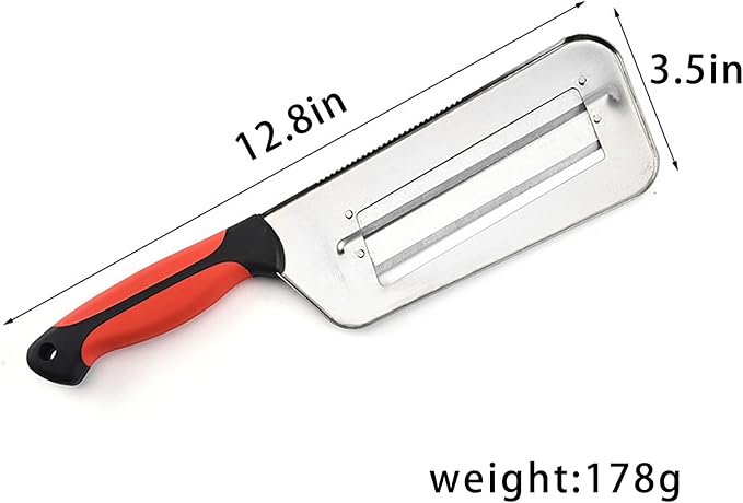 2 Pcs Stainless Steel Vegetable Cutter, Cabbage Shredder, Upgraded Double-Layer Slicer for Sauerkraut, Kitchen Knife with Sharp Blades for Slicing, Grating & Shredding (2 Pcs-Black-Red)