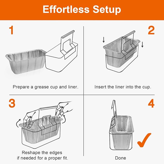 GrillChef 50-Pack Grease Cup Liners Griddle Accessories for Blackstone | Drip Pan Aluminum Foil for Blackstone 17, 22, 28, 36 Inch Griddle, Gift Box Design, Grease Catcher Grill Tray, Disposable