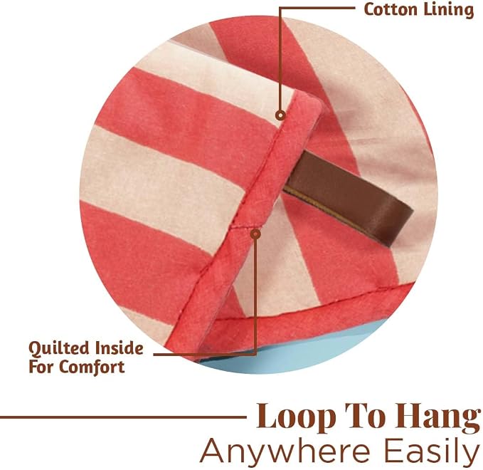Folkulture Oven Mitts, Red Striped, Set of 2, Heat Resistant - (5.75"x9") | 100% Cotton, Non Slip, Silicone, Cute Striped Mini Mits with Hanging Loop, Kitchen Décor, Cooking Gifts, New Home Essentials