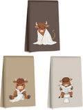 3 Pcs Funny Highland Cow Hand Towels, Cow Farmhouse Decorative Dish Towels | Waffle Dish Towels for Bathroom Kitchen Decor Country Farm Highland Holiday Housewarming Gifts