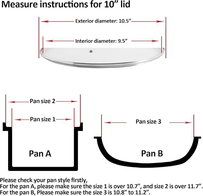 Glass Lid for 10.25 in Frying Pan, Tempered Replacement Top for 10.25 inches Cookware, Skillets, Stainless Steel Pans &Pots, Cast Iron, Cast Aluminium Pans, 26 cm