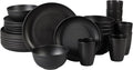 Gibson Home Plates and Bowls Set, 32 Piece Wheat Straw Dinnerware for 8 | Carmel Haze Collection - Dishes, Dishware, Matte Black, Tumblers, Unbreakable, Lightweight, Dishwasher Safe