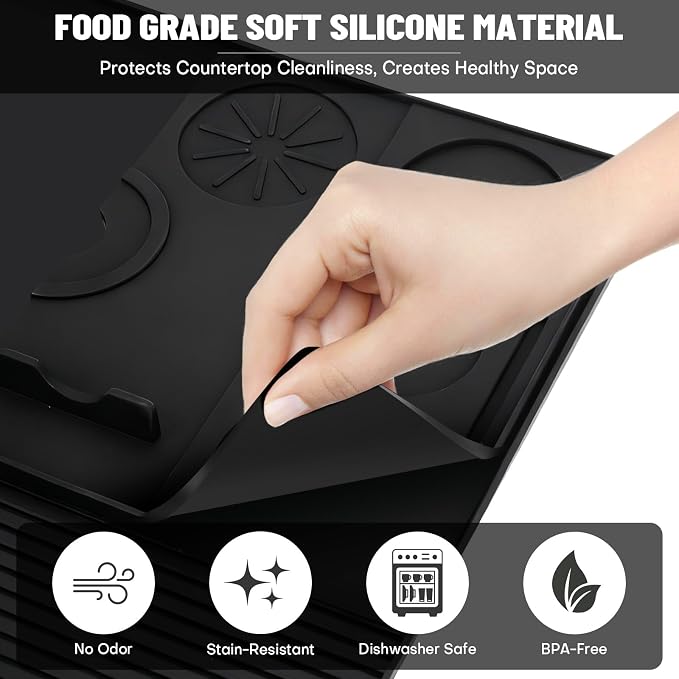 Silicone Coffee Mat Compatible with Ninja Luxe Espresso Coffee Machine ES601/ES701 & Most Home Espresso Machines - 23"x15" Anti-Slip Heat-Resistant - Maker Bar | Tamping Mat (2-in-1)