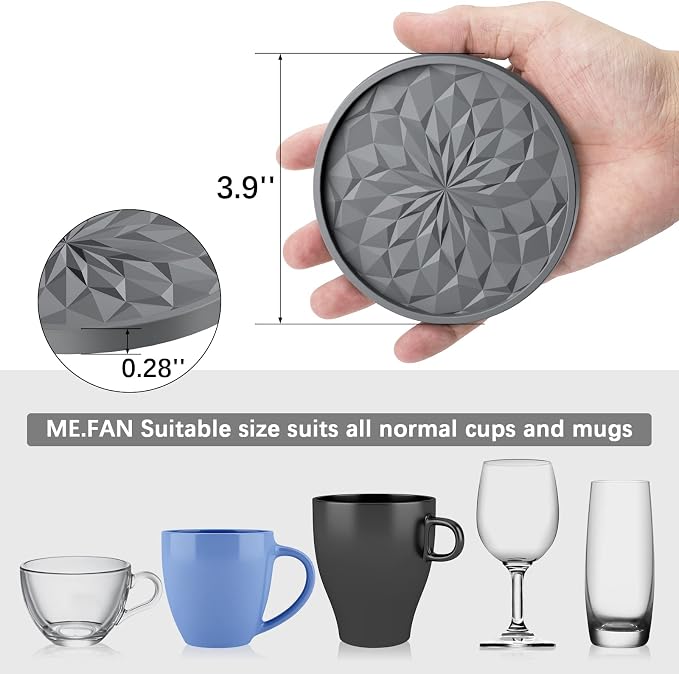 ME.FAN Silicone Coasters with Holder,[6 Pack] Drinking Coasters - Cup Mat for Hot or Cold Drinks, Thickened, Non-Slip, Non-stick,Deep Tray Desert Sage