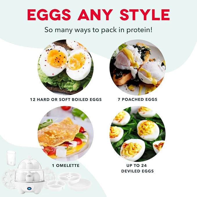 Dash Deluxe Egg Cooker, 12 Hard Boiled Eggs, White | Electric Double Decker Egg Poacher, Steamer & Omelette Maker Machine, Soft or Poached Eggs, Auto Shut-Off, BPA-Free