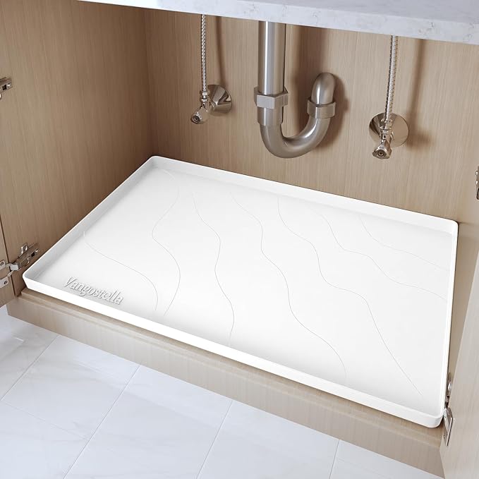 Heavy Duty Silicone Under Sink Mats for Kitchen Waterproof 40" x 19", Extra Thick Under Sink Rubber Mat Drip Tray, Raised Edge Under Sink Liner,Prevent Drips, Leaks, Spills,White