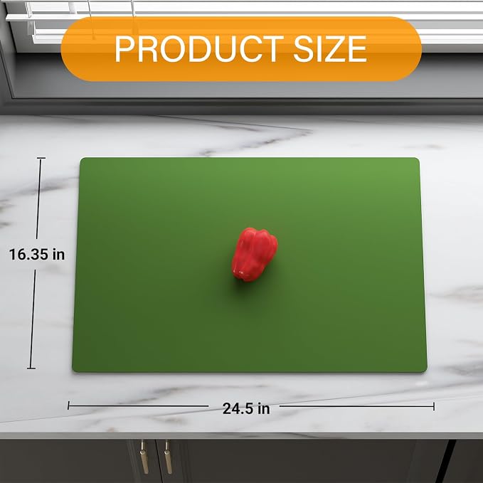 2-Pack Silicone Counter Mats 24”x16”,Green | 1.5mm thick silicone counter protector, heat resistant & non-slip. Works for air fryer, hot pots, pans and coffee maker.