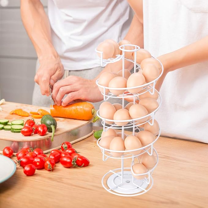 Toplife Spiral Design Metal Egg Skelter Dispenser Rack, Storage Display Rack, White