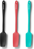 VOVOLY Silicone Jar Spatulas, Long Handle Jar Spatulas, 600ºF Heat Resistant Small Spatula, Seamless Design, Stainless Steel Core, BPA Free Spoonula (3, Mixed)