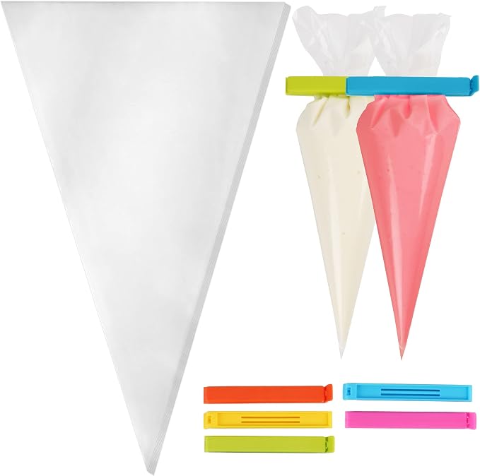 LotFancy 18 Inch Piping Bags, 100PCS Thickened Disposable Pastry Bags | With 5 Clips, Anti-Burst Icing Bags for Cream Frosting, Cake & Cookie Decorating Supplies