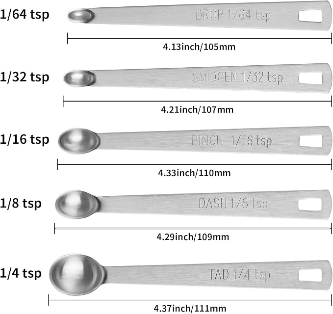 Cuttte 5PCS Small Measuring Spoons Set Teaspoon 1/4 1/8 1/16 1/32 1/64 tsp | Stainless Steel Tiny Measuring Spoons for Cooking Baking, Mini Teaspoons for Small Amount of Powders, Spices, Dry Ingredients