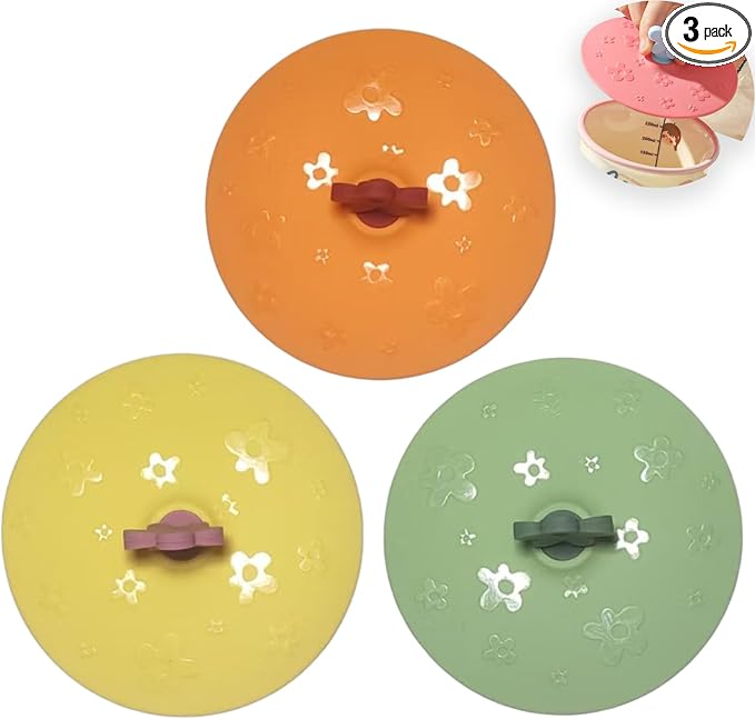 flower Silicone Cup Covers (Set of 3), Multicolored Silicone Lids for Mugs, Cups, Flexible Mug Covers, Tea Pots, Hot Cup Lids for Coffee & Tea (Style B)
