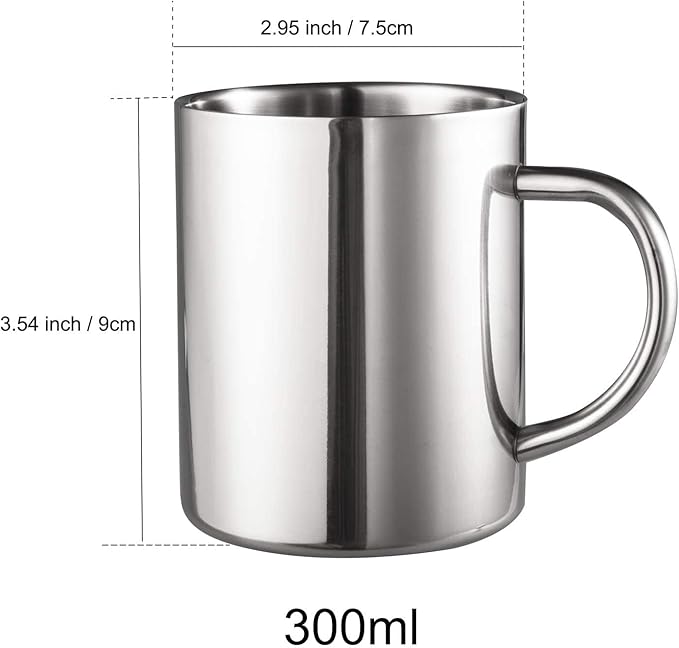 IMEEA Small Coffee Mug 10oz Double Wall Stainless Steel Cups, Set of 2