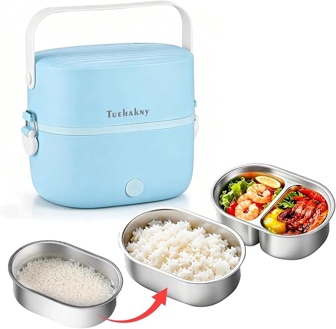 Electric Cooking Lunch Box, 270W Portable Food Warmer | 33.8 Oz, 304 Stainless Steel Inner Double-layer Design, Cool-touch Handle, One-key Start, for Office Dorm Camping