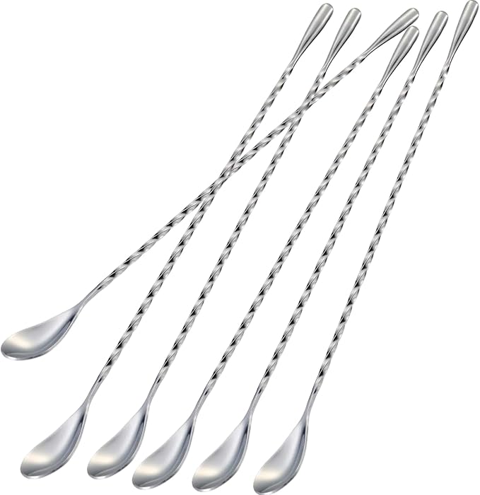 Bar Spoon Cocktail Mixing Stirrers, 6Pcs, 12” Long Handle, Silver | 18/8 Stainless Steel, Long Drink Spoons, for Stirring Coffee & Cocktails