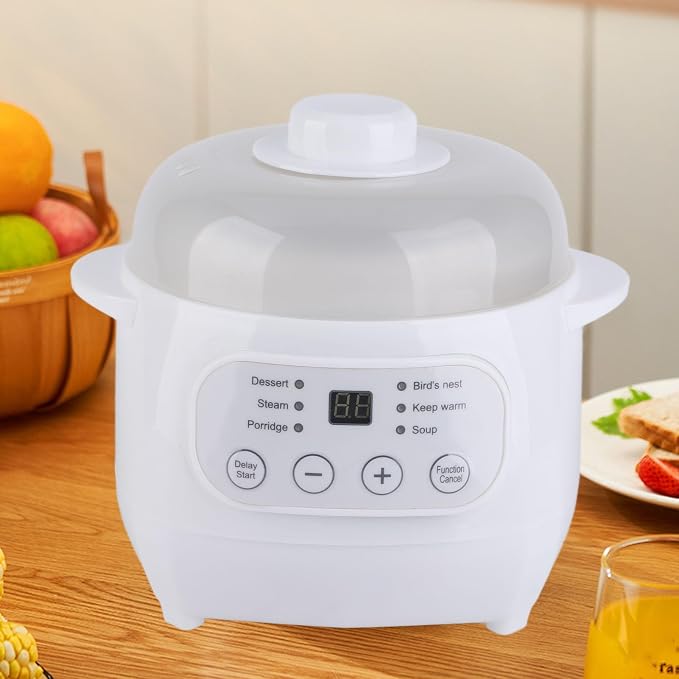 1L Electric Stew Pot Slow Cookers Electric Stew Cooker Ceramic Liner with Lid Ceramic Casserole Cooking Pot for Stove Porridge Rice Soup
