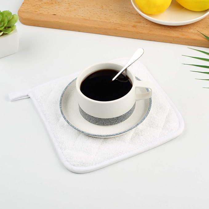 100% Cotton Kitchen Everyday Basic Terry Pot Holder Heat Resistant Coaster Potholder for Cooking and Baking Set of 5 White