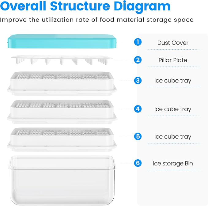 Ice Cube Tray with Lid and Bin, Easy Release 84 Cubes for Freezer | Food-grade BPA-free PP and ABS. Ice cubes for fruit, cocktails, iced coffee. Space-saving stackable with scoop