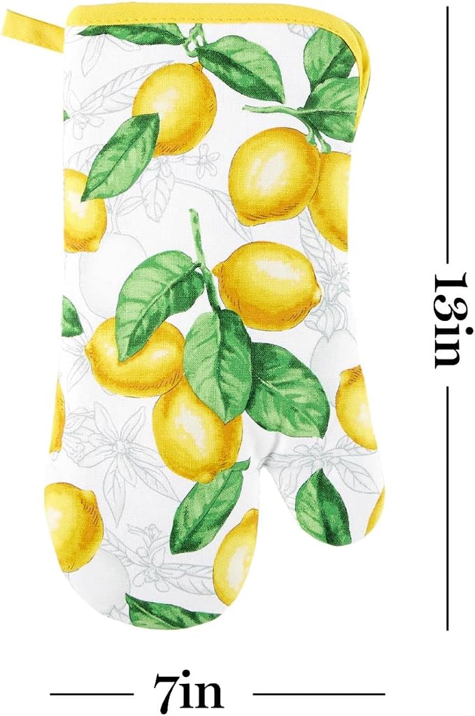 Martha Stewart Lots of Lemons Modern Kitchen Towel, Oven Mitt & Potholder Set, 4-Pack, White-Yellow