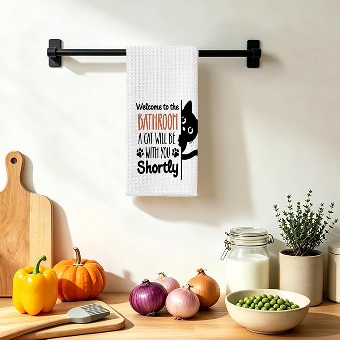 Jztco Funny Black Cat Hand Towels, Cat Lover Gifts for Women Grandma Mom | Cat Mom Gifts for Women, Humorous Black Kitty Decorative Hand Towels for Bathroom Decor, Funny Bathroom Decor 14x24 Inch