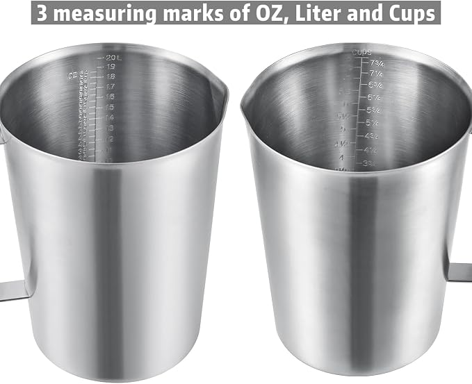 64Oz/8Cup Stainless Steel Pitcher (SUS304), 2 Liter Metal Container for Water, Milk, Liquid with Handle with Engraved Markings, Silver