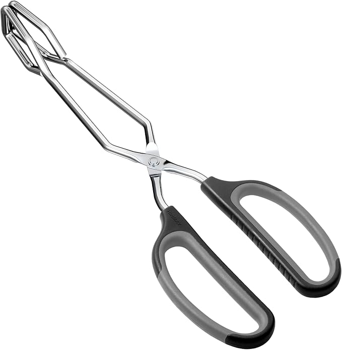 HINMAY Scissor Tongs 10-Inch Stainless Steel Scissor Style Tongs | Black Handle