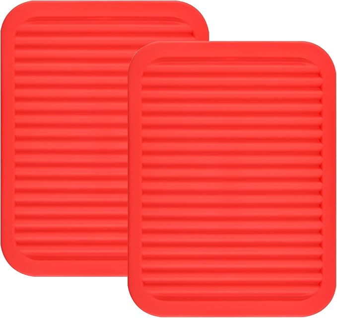 Silicone Trivet for Hot Dish and Pot Hot Pads Counter Mat Heat Resistant Table Dish Drying Mat or Placemats 2 Pack,Size 9x12 Inch, Color Red Rectangular