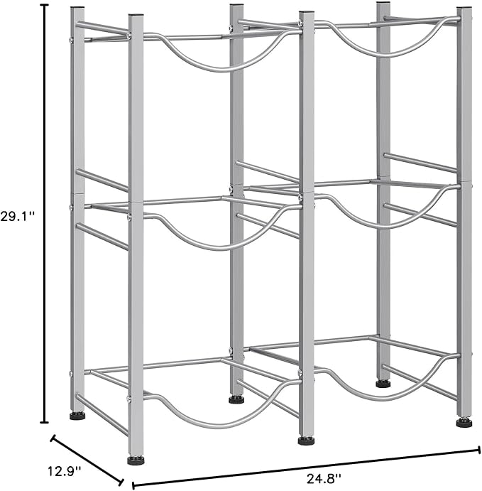 LIANTRAL 5 Gallon Water Bottle Holder, 3 Tiers Silver Double Row Water Rack | Heavy Duty Water Cooler Jug Rack with 6 Slots for Home Kitchen