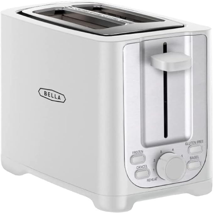 bella 2 Slice Toaster, Extra Wide Slots & Removable Crumb Tray, White