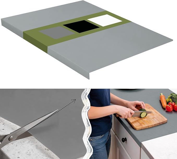Silicone Mat for Kitchen Counter with Edge Protection – Quartz Countertop Protector, Heat Resistant & Non-Slip, Easy Clean, 100% Food Grade Silicone, 28"x20" (Gray)