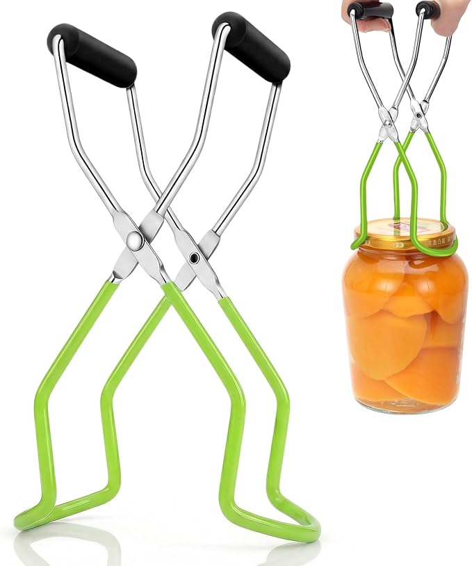 Canning Jar Lifter Tongs, Stainless Steel Jar Lifter with Rubber Grips, Canning Tools, Canning Supplies for Home Kitchen, Green