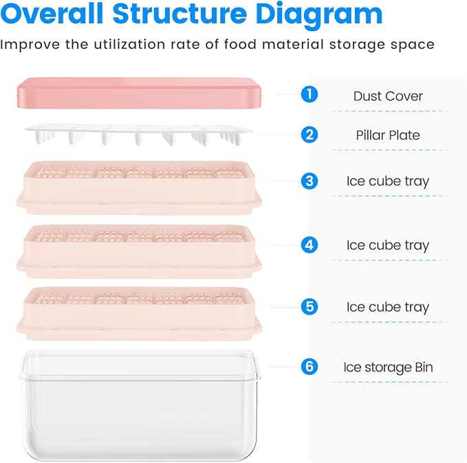 Ice Cube Tray with Lid and Bin, Easy Release 84 Cubes for Freezer | Food-grade BPA-free PP and ABS. Ice cubes for fruit, cocktails, iced coffee. Space-saving stackable with scoop