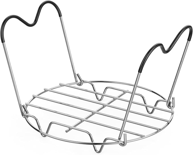 Steamer Rack Trivet for Instant Pot 6 Qt & 8 Qt with Silicone Handle | 7.7-inch 304 Stainless Steel Steam Rack with Foldable Long Heat Resistant Handles for Pressure Cooker, Steaming, Cooking