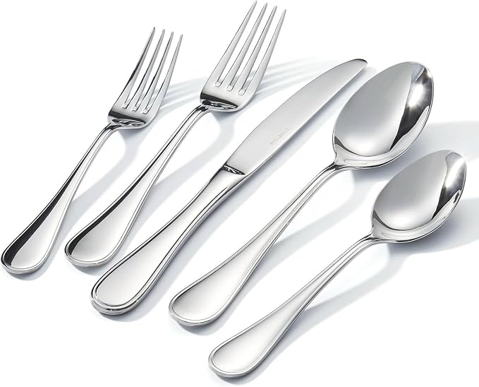 18/10 Stainless Steel Silverware Set for 6, 30 Piece Teardrop Flatware Set | KINGSTONE Heavy Cutlery Set, Mirror Polished Knives Forks and Spoons Utensils, Dishwasher Safe for Home Kitchen Wedding