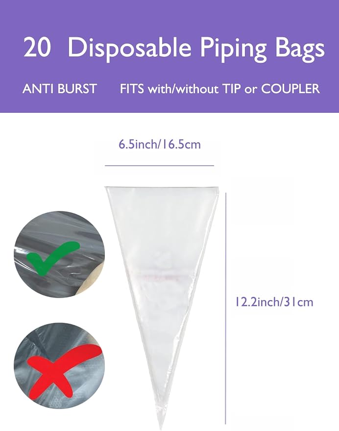 Macaron Piping Tips with Bags, #12 Round Tip for Macarons & Cake Decorating