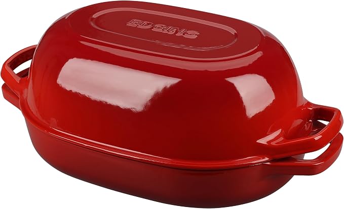 EDGING CASTING Enameled Cast Iron Oval Dutch Oven Pot with Lid, Dutch Oven for Sourdough Bread Baking, Bread Oven, Bread Dutch Oven, Oval Bread Pan, 7qt, Red