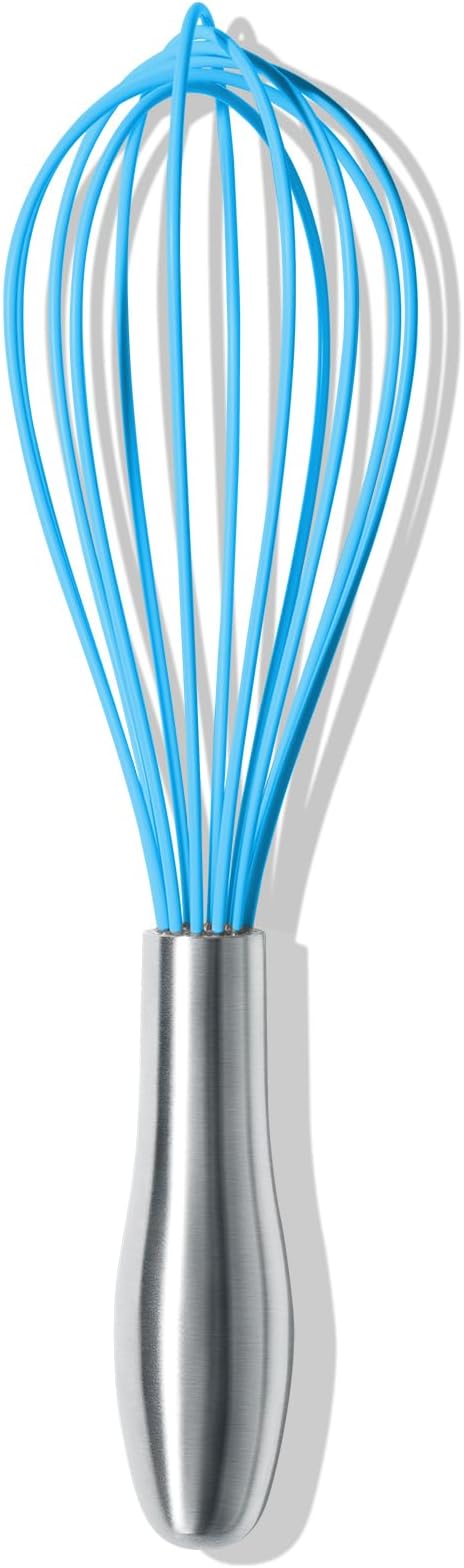 OYV 10-Inch Blue Silicone Whisk, Non-Scratch, 18/10 Stainless Steel Handle | 480°F Heat Resistant, BPA-Free Silicone, Sealed Waterproof Handle, Nonstick-Safe, Dishwasher Safe