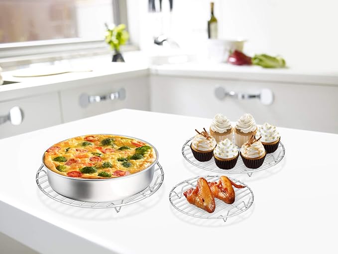 E-far Round Cooking Racks - Size 7½” & 9” & 10½” - Stainless Steel Round Steaming Baking Cooling Rack Set of 3, Multi-Purpose for Canning Air Fryer Pressure Cooker, Dishwasher Safe