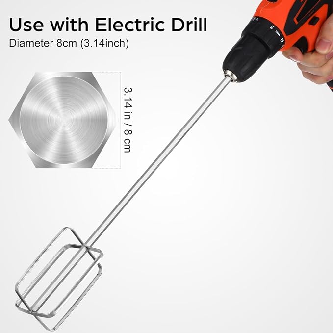 MAGICLULU Drill Mixer Attachment, 15.7 Inch Heavy Duty 304 Stainless Steel Hand Mixer Beaters with 1/4 Hex Shaft, Food Grade Drill Stirrer for Meat Filling, Dough, Mashed Potatoes, Batter, Eggs, Cream