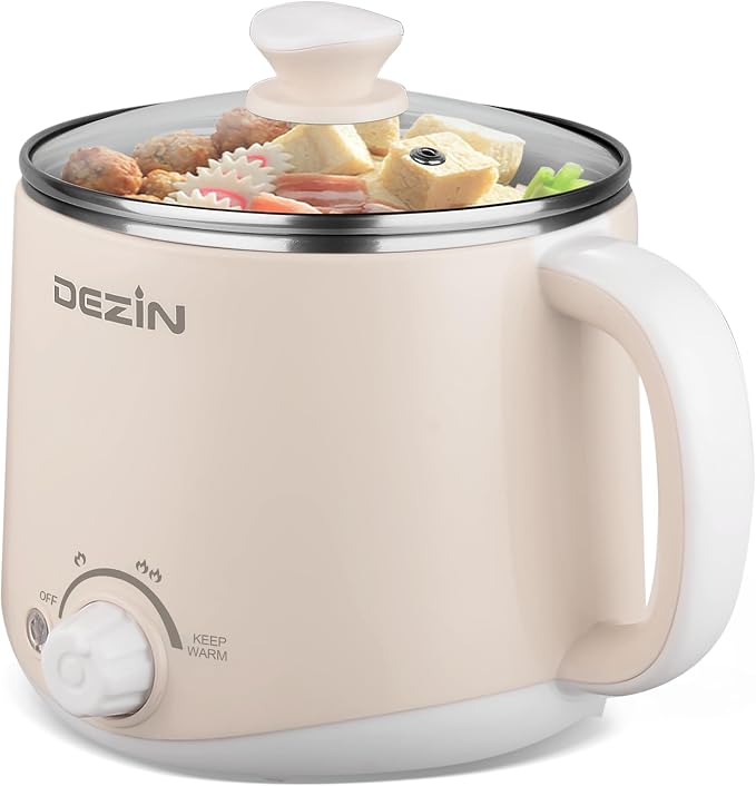 Dezin 1.6L Electric Pot, Stainless Steel Electric Hot Pot with Dual Power | Keep Warm, Ramen Cooker, for Egg, Pasta, Soup, Porridge & Oatmeal, Overheat & Boil-Dry Protection, Ideal for Dorm & Office