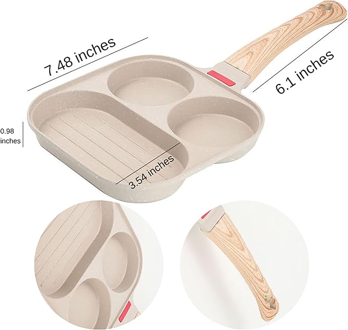 Egg Pan with Lid 3 Cup Nonstick Egg Frying Pan Omelette Skillet | Aluminum Omelet Pan with Glass Lid and Spatula, and Silicone Brush. Works for Breakfast Eggs, Bacon, and Mini Pancakes.