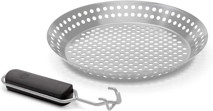 Outset Grill Skillet With Removable Handle, Stainless Steel | Removable Handle So The Pan Can Be Left In The Oven Or Grill | Perfect For Seafood, Veggies & More | Enhance Flavors