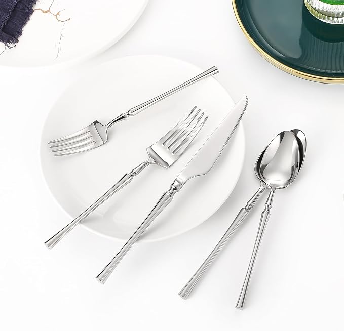 Lazycorner 30 Pcs Silverware Set Flatware Set 18/10 Stainless Steel Utensils Forks and Spoons Mirror Finish Cutlery Set for Restaurant Hotel Party Dishwasher Safe