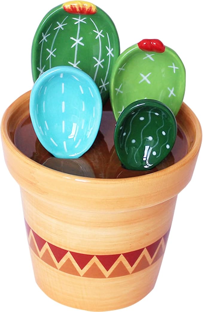 Cactus Measuring Spoons Set in Pot Ceramic House Warming Gifts New Home