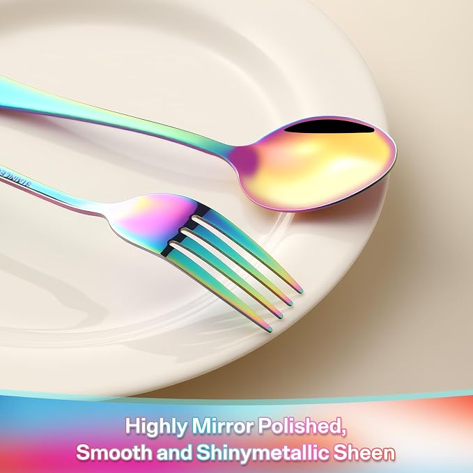 12 Pieces Spoons and Forks Set,Food Grade Stainless Steel Flatware Cutlery Set,6 Forks and 6 Spoons Silverware Set for Home,Kitchen,Restaurant-Mirror Polished & Dishwasher Safe(Rainbow)