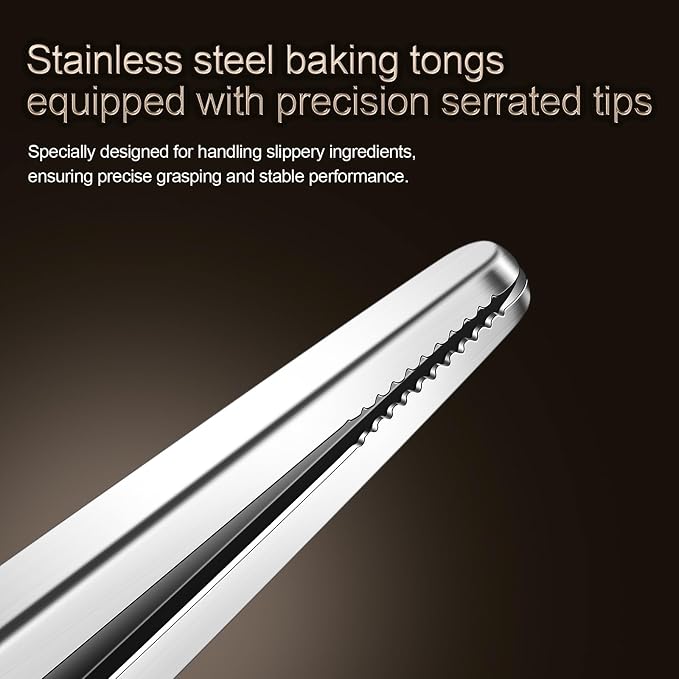 12-inch Locking Stainless Steel Kitchen Tongs | multi-function Grill Tongs, Heat-Resistant up to 600°C, Precision Serrated Tip Design, For Steaks, Bread, Pizza, Salads