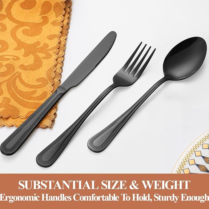 Silverware Set,20-Piece Stainless Steel Flatware Set for 4 | Food-Grade Stainless Steel Cutlery Set,Dishwasher Safe,Mirror Finished Utensil Sets for Home Restaurant,Pearl-Edged,Black