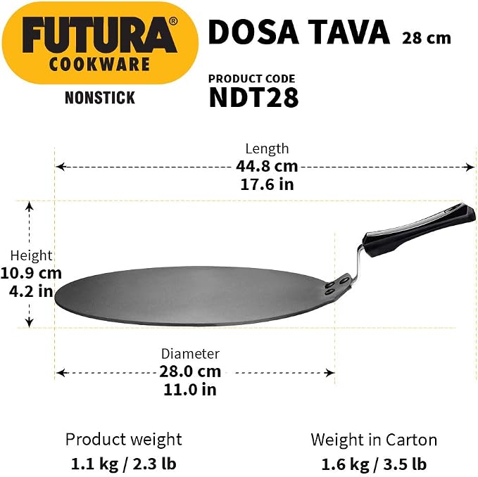 Hawkins Futura Non-stick Flat Dosa Tava Griddle, 11-inch,Black