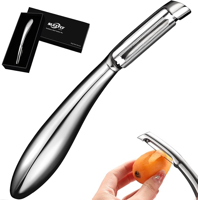 SUCCFLY Potato Peeler Stainless Steel, Premium Vegetable Peeler for Kitchen | Ultra Sharp Fruit & Veggie Peeler, Carrot Cucumber I Peeler, 420J2 Serrated Blade, Ergonomic Non-Slip Handle, 5-Year Warranty