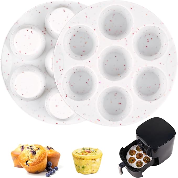 2 Pack Silicone Egg Bite Molds for Air Fryer, Nonstick 7 Cups Air Fryer Muffin Pan for Baking Egg Bite, Mini Muffins, Tart, Mini Cupcake and Quiche (Confetti)